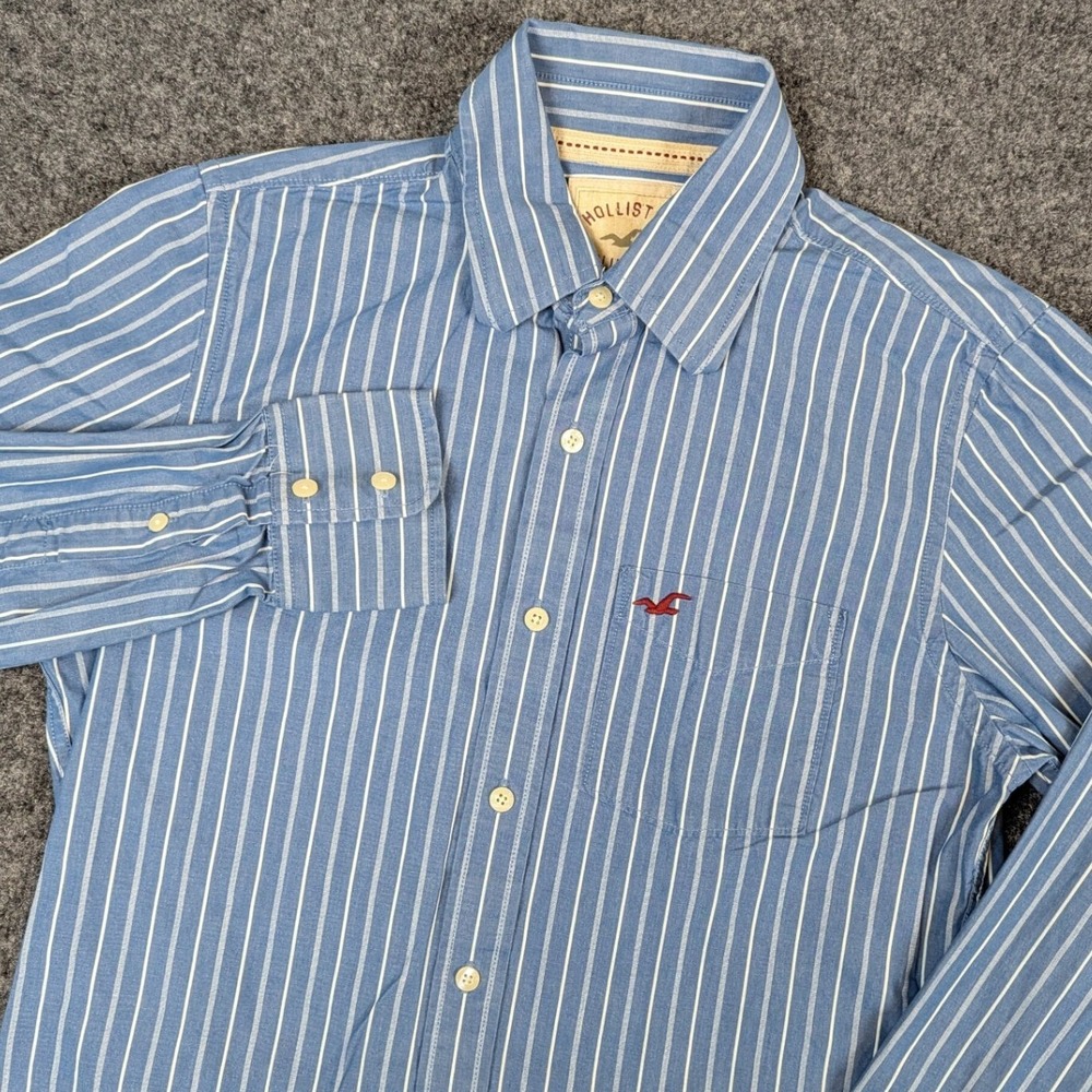 Vintage Hollister California Mens Small Blue Striped Cotton Button Down Shirt